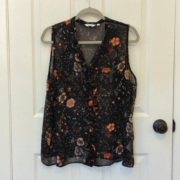 REITMANS BLACK FLORAL SHEER SLEEVELESS BLOUSE - Picture 1 of 6